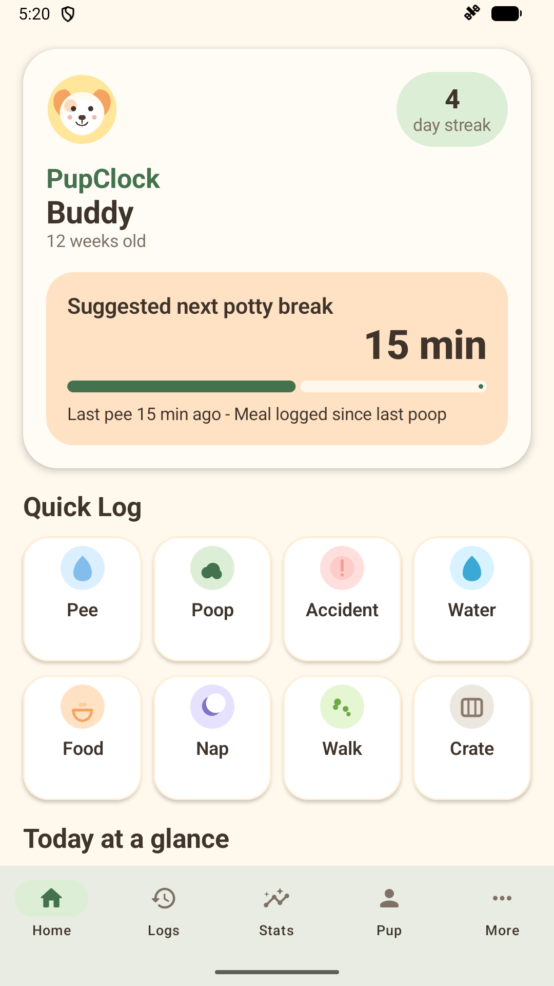 Buddy's potty timer and eight quick-log buttons